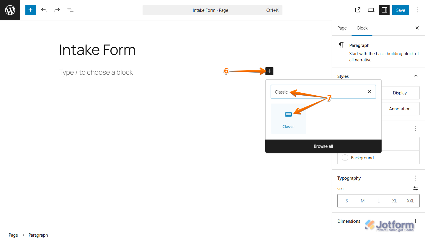 Add Classic Block in WordPress Editor
