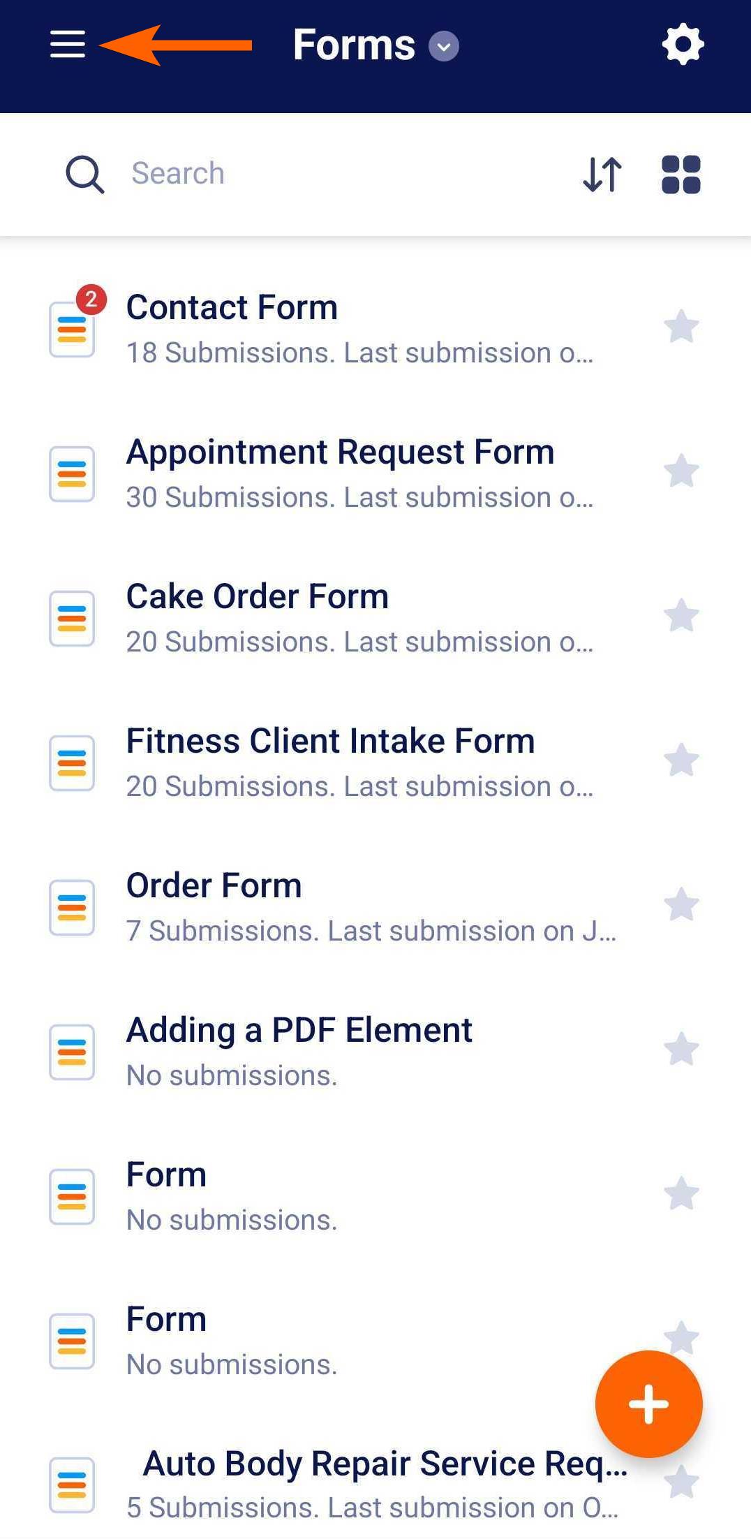 Abrir la página del menú Todos los formularios en la app Jotform Mobile Forms