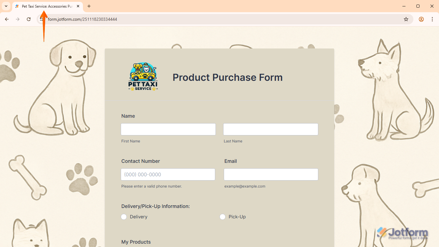 Default Page Title of a Jotform form in web browser's tab