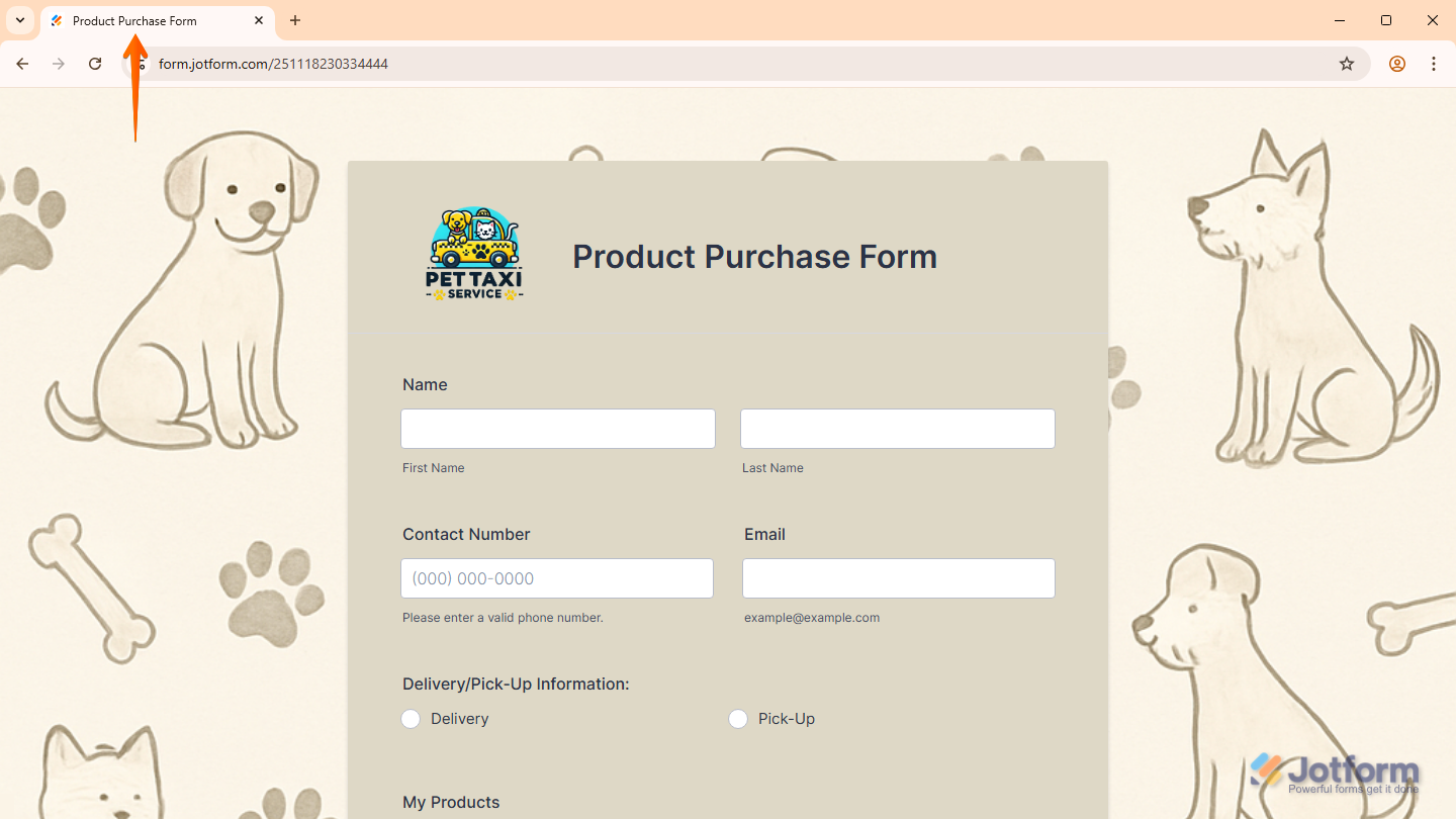 Updated Page Title of a Jotform form in web browser's tab