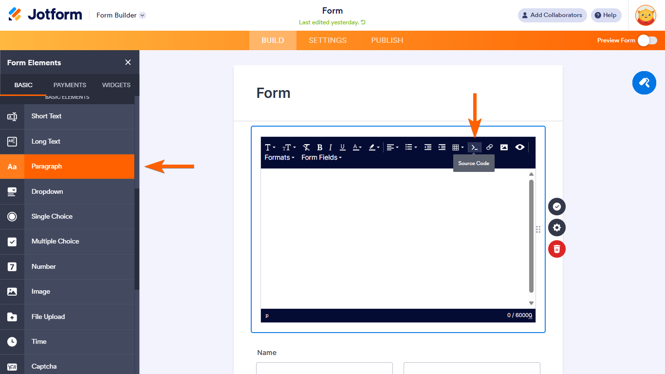 Steps to add a custom HTML in Jotform