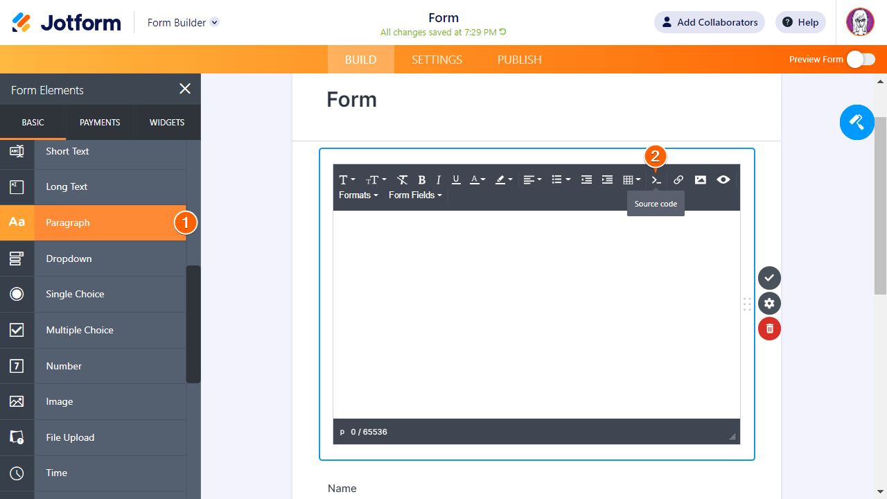 Steps to add a custom HTML in Jotform Form Builder