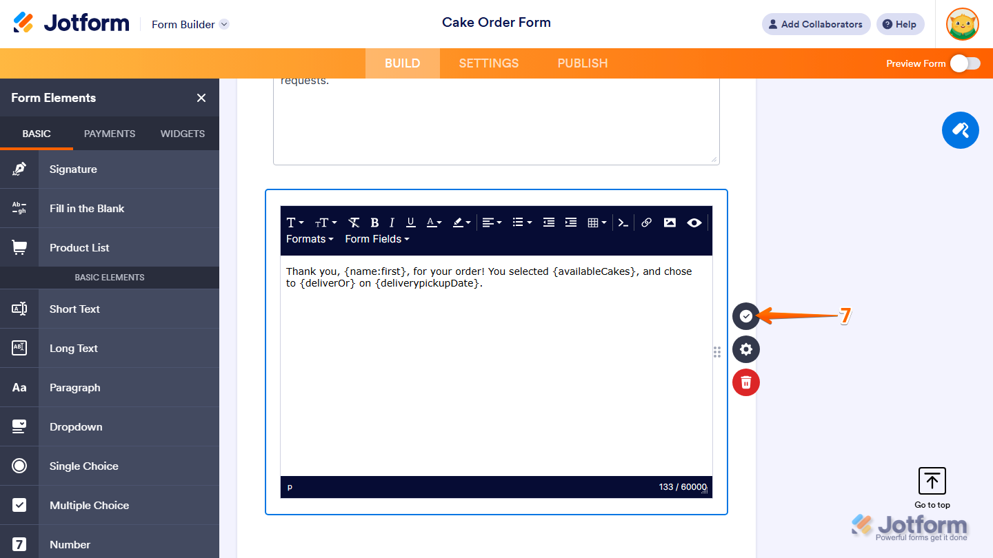 Paragraph field Save button in Jotform Form Builder