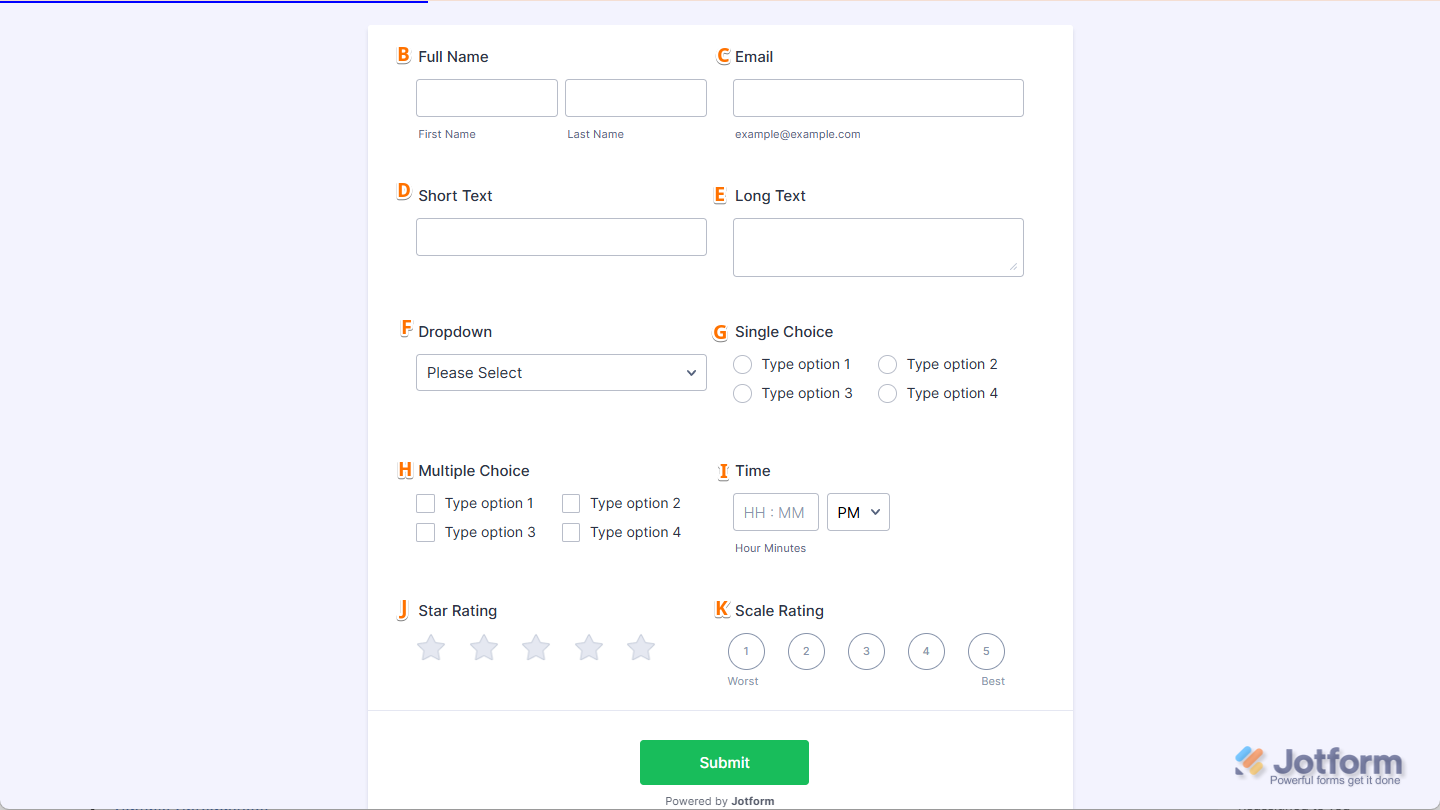 Form Sample in Jotform to match with the Spreadsheet Column Names
