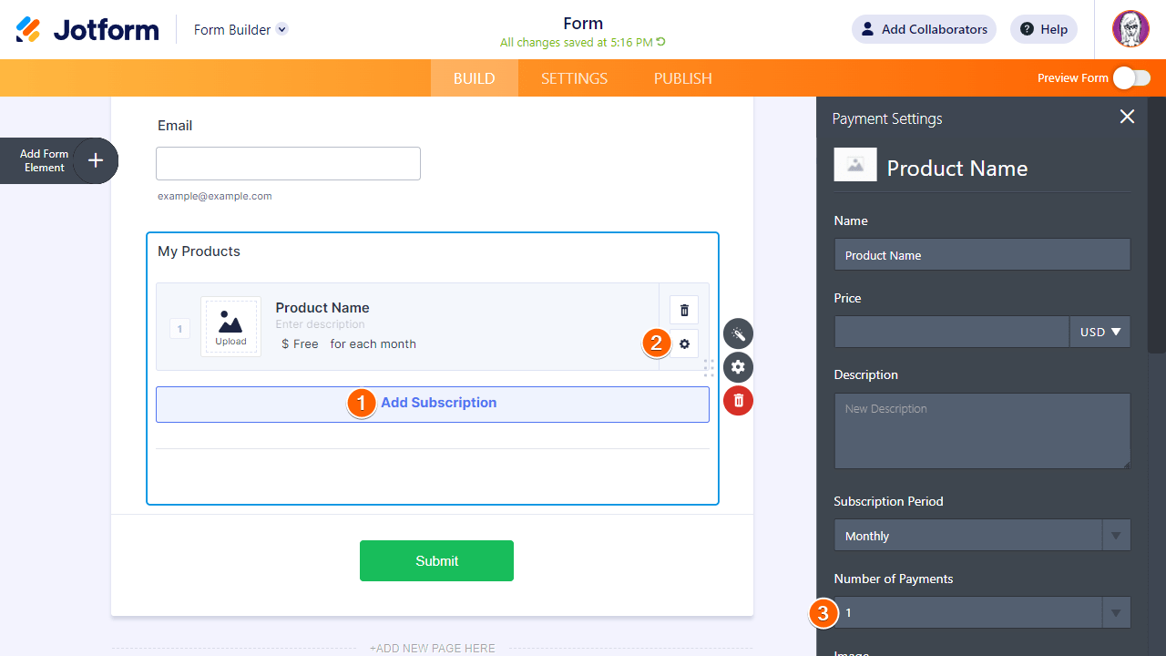 Pasos para establecer el número de pagos de una suscripción en el Creador de Formularios de Jotform