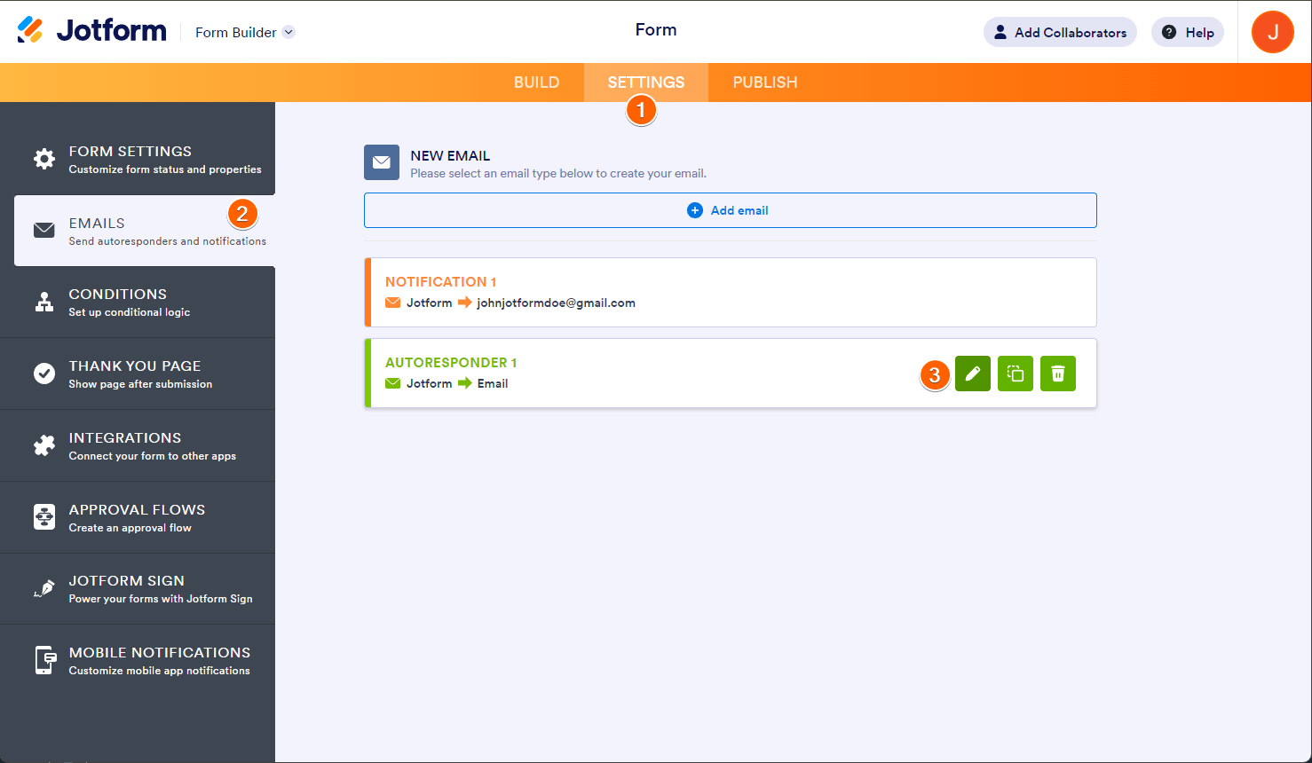 Edit Autoresponder Email in Jotform Form Builder