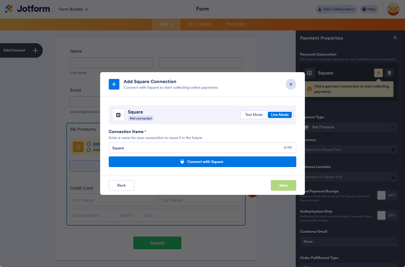 Agregar Conexión Square en la configuración de integración Square