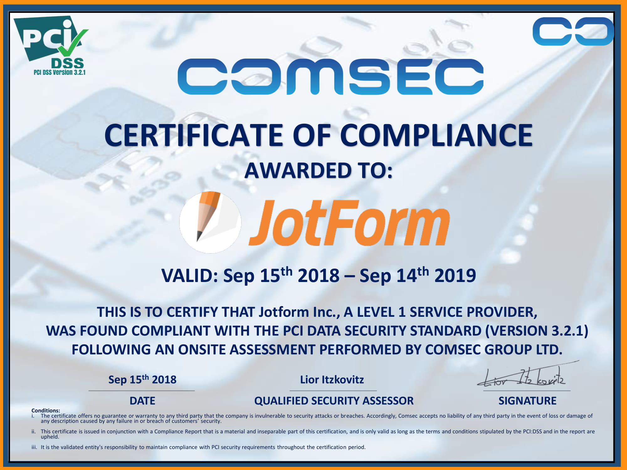 Jotform PCI Certificate