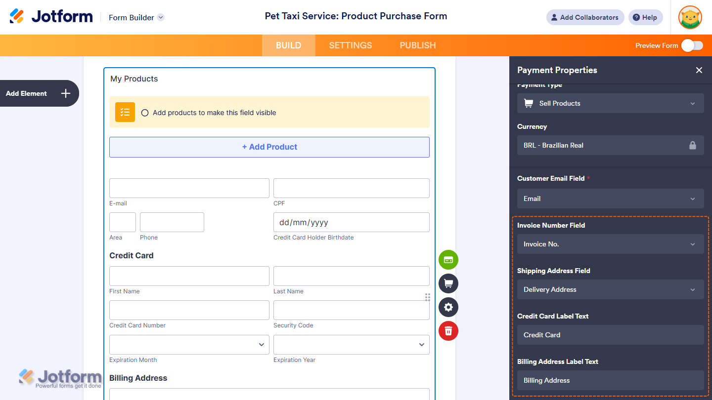 Additional Gateway settings in the PagSeguro Payment Properties window of Jotform Form Builder