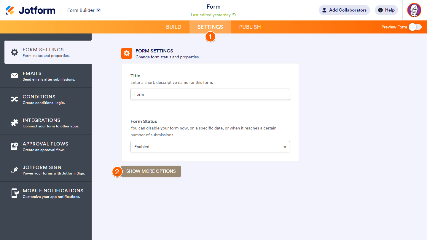 Steps to show more options in Form Builder