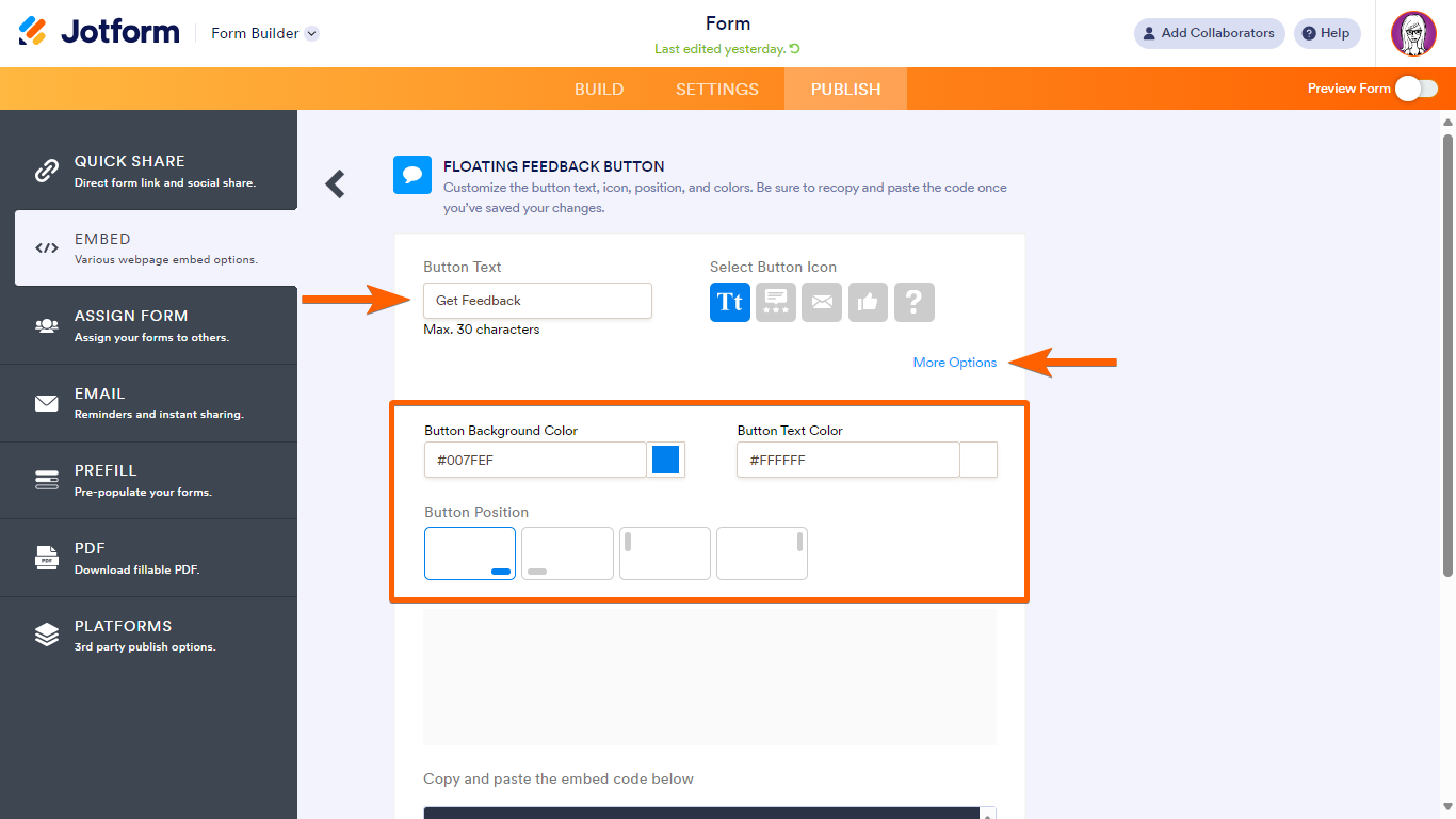 The Floating Feedback Button options