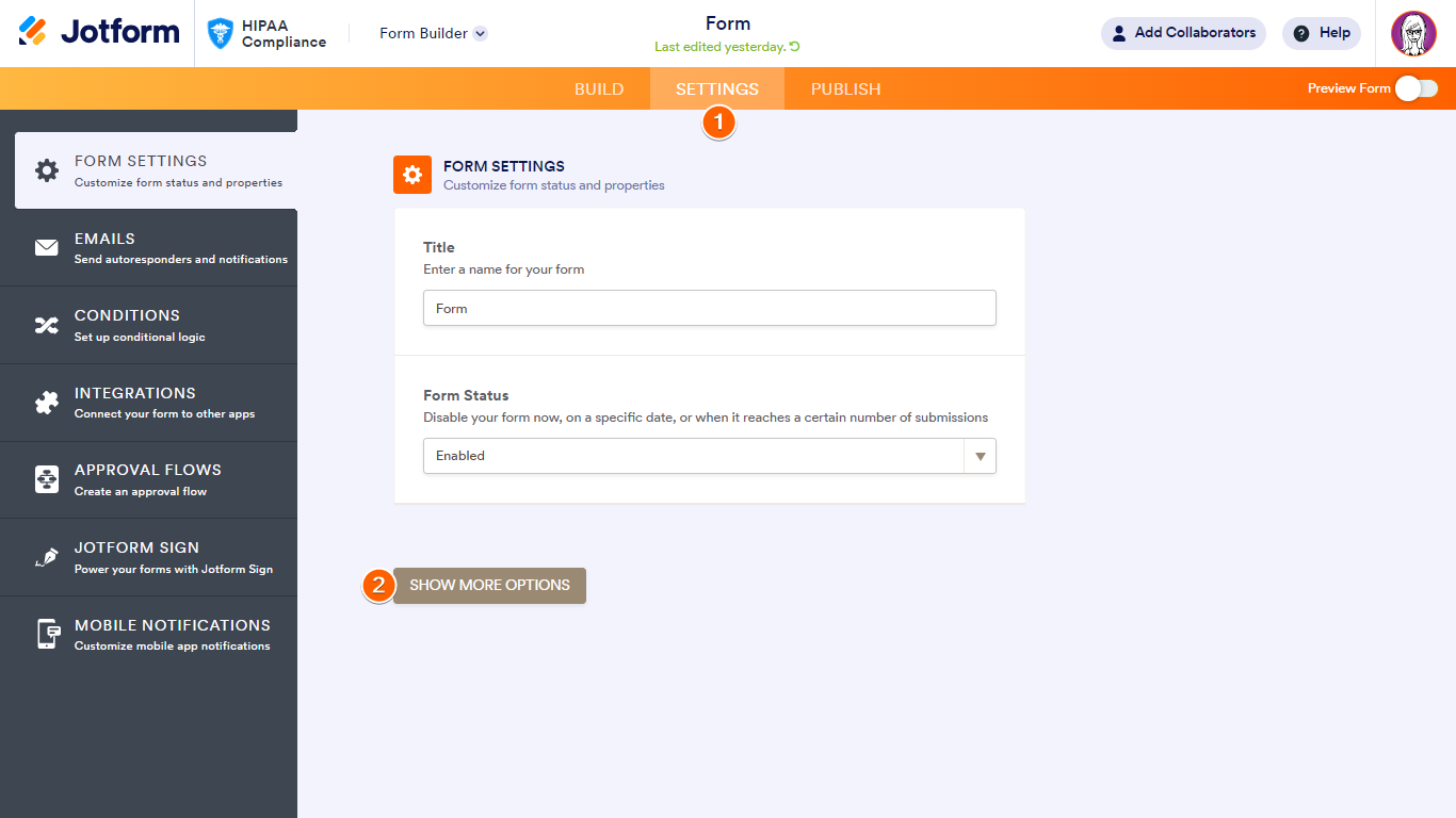 Steps to access more options in Jotform Form Builder