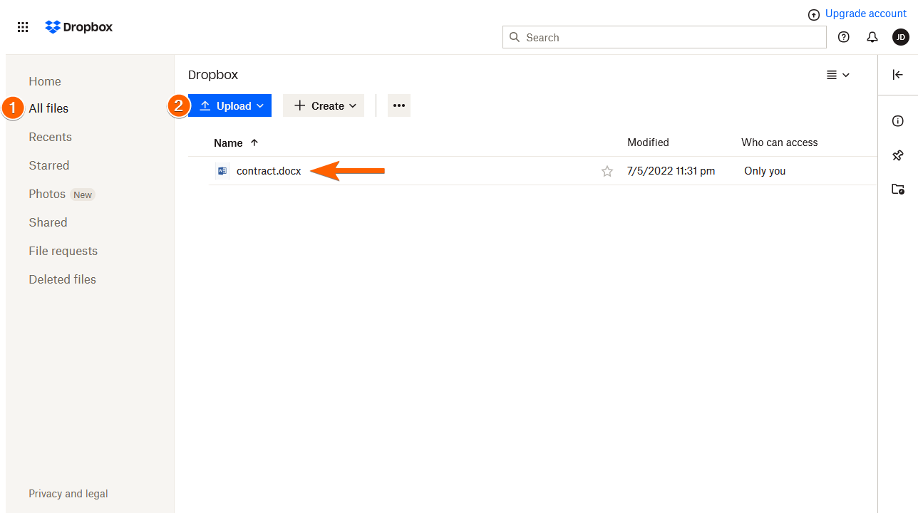 Envio do documento word para o Dropbox