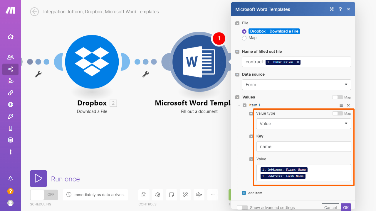 Valores dos modelos do MS word no Make