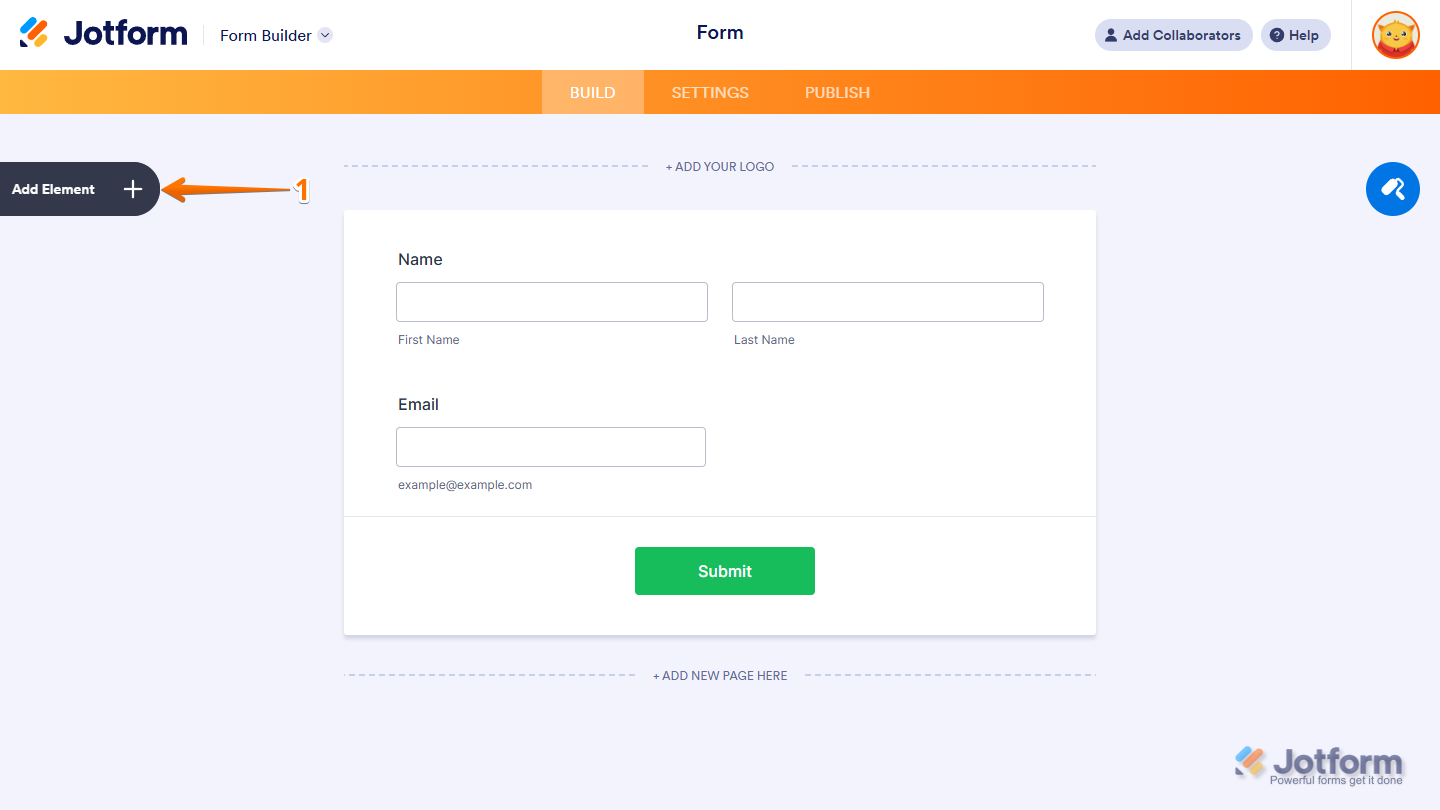 Add Element button in the Jotform Form Builder