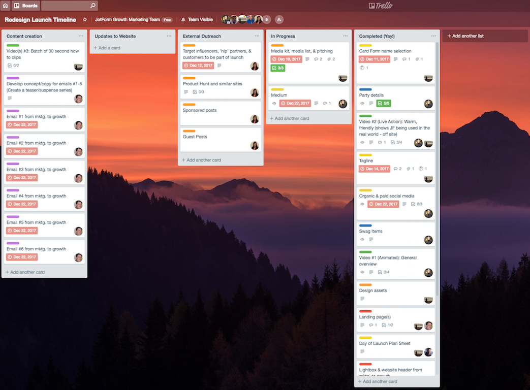 Jotform Cards Launch - Trello Board