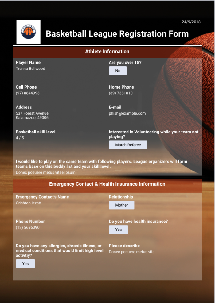 Basketball League Registration Event Template