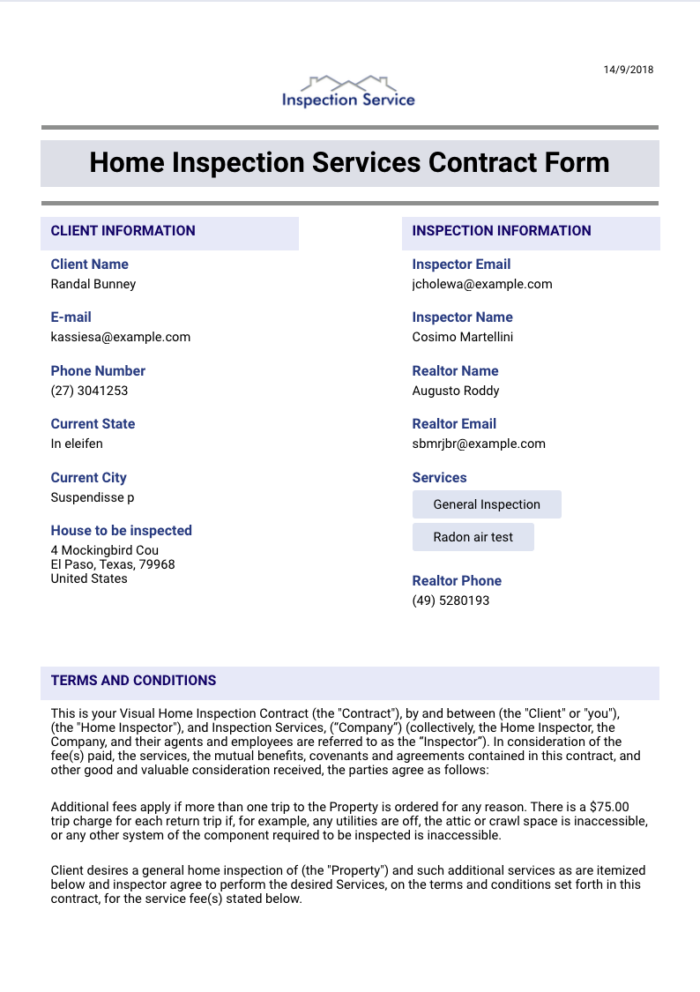 Home Inspection Services Contract Template
