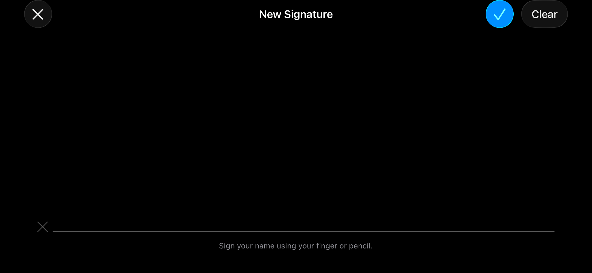 New Signature screen open on an iPhone or iPad