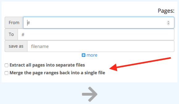 PDF Splitter "Merge the page ranges back into a single file"