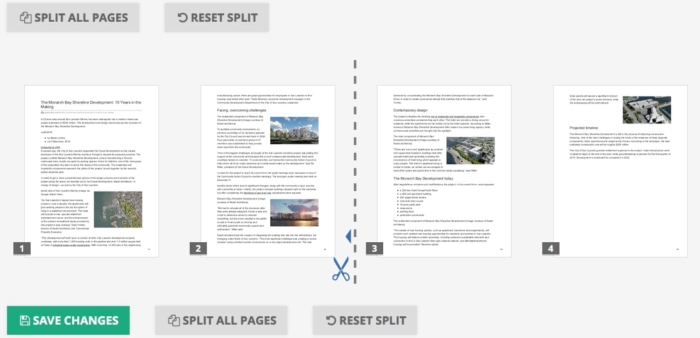 split PDF files in PDF2Go "split screen"