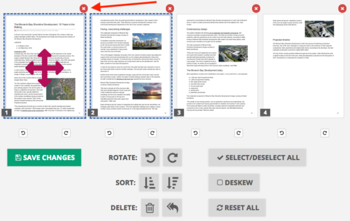 Rearrange pages, PDF2Go