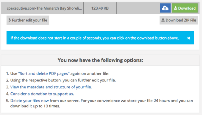 Download the file, PDF2Go