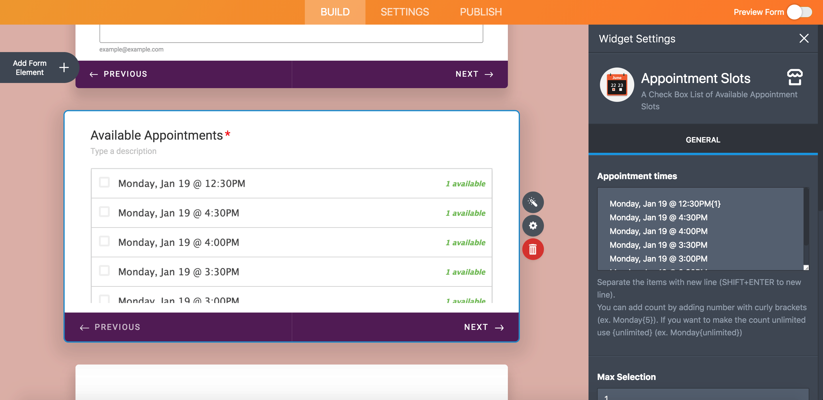Appointment Slots Widget