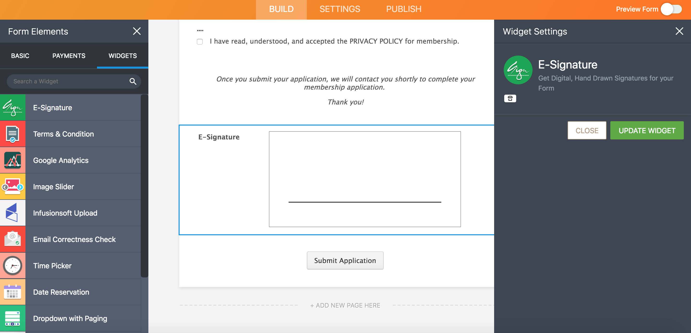 E-Signature Summer Camp Widget