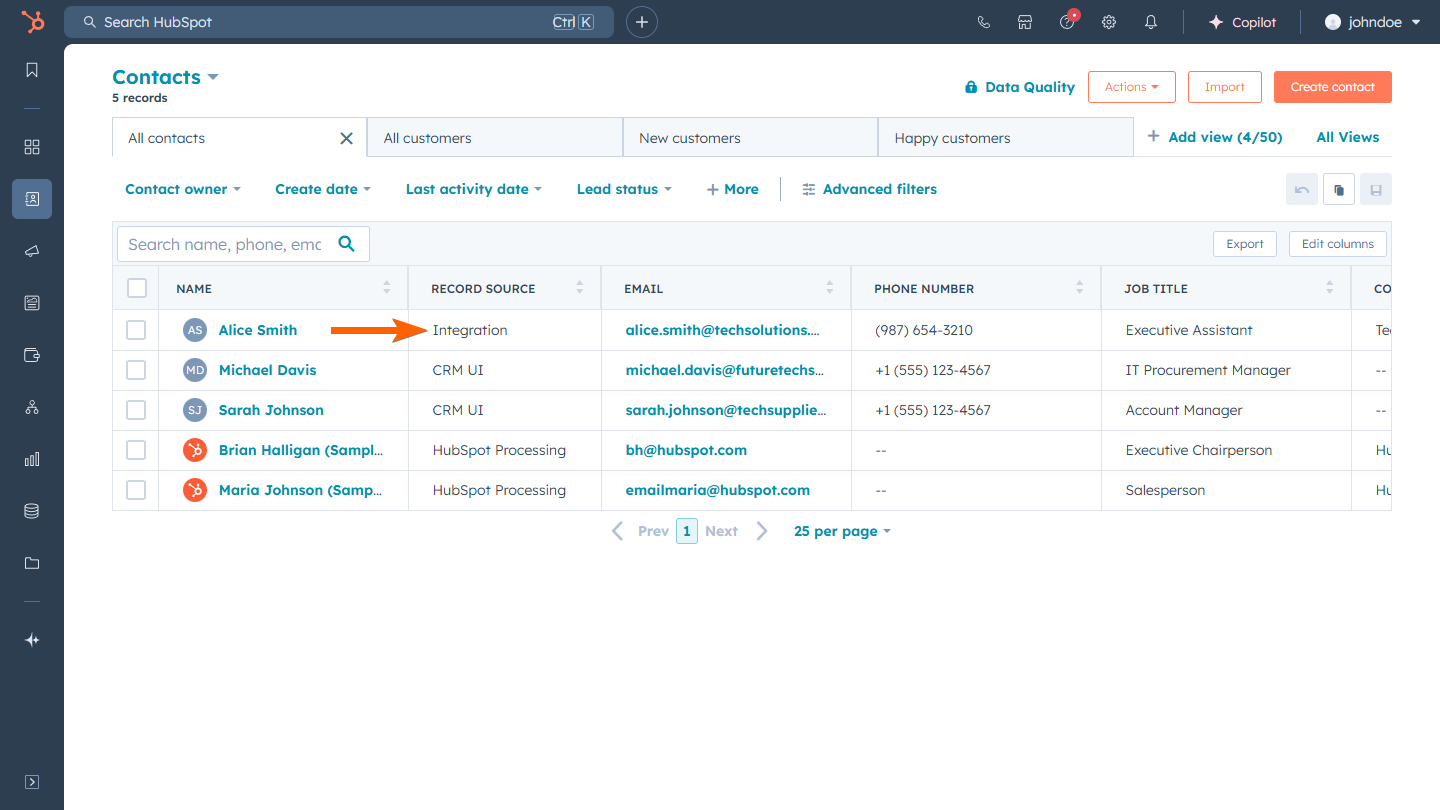Contact record created via Jotform HubSpot Integration