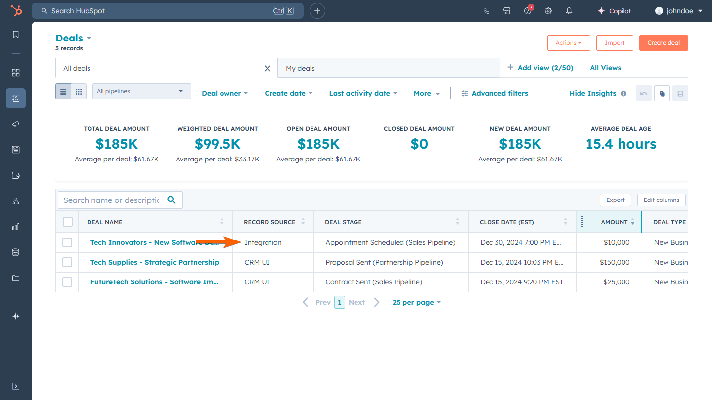 Deal record created via Jotform HubSpot Integration