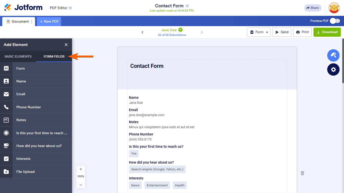 Pasos para añadir elementos en el Editor PDF de Jotform