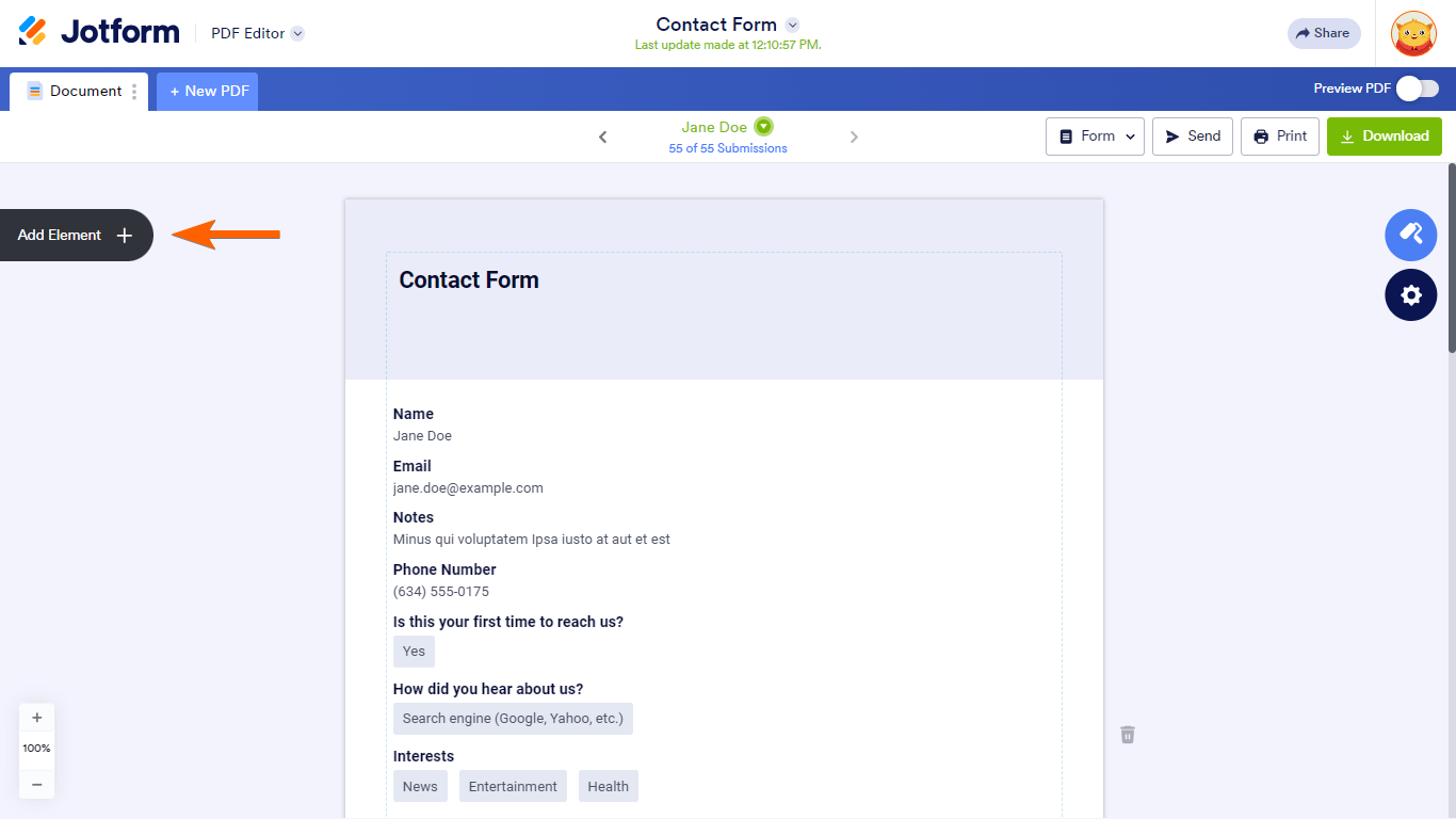 Pasos para añadir elementos en el Editor PDF de Jotform