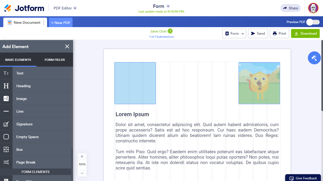 Moving an element in Jotform PDF Editor