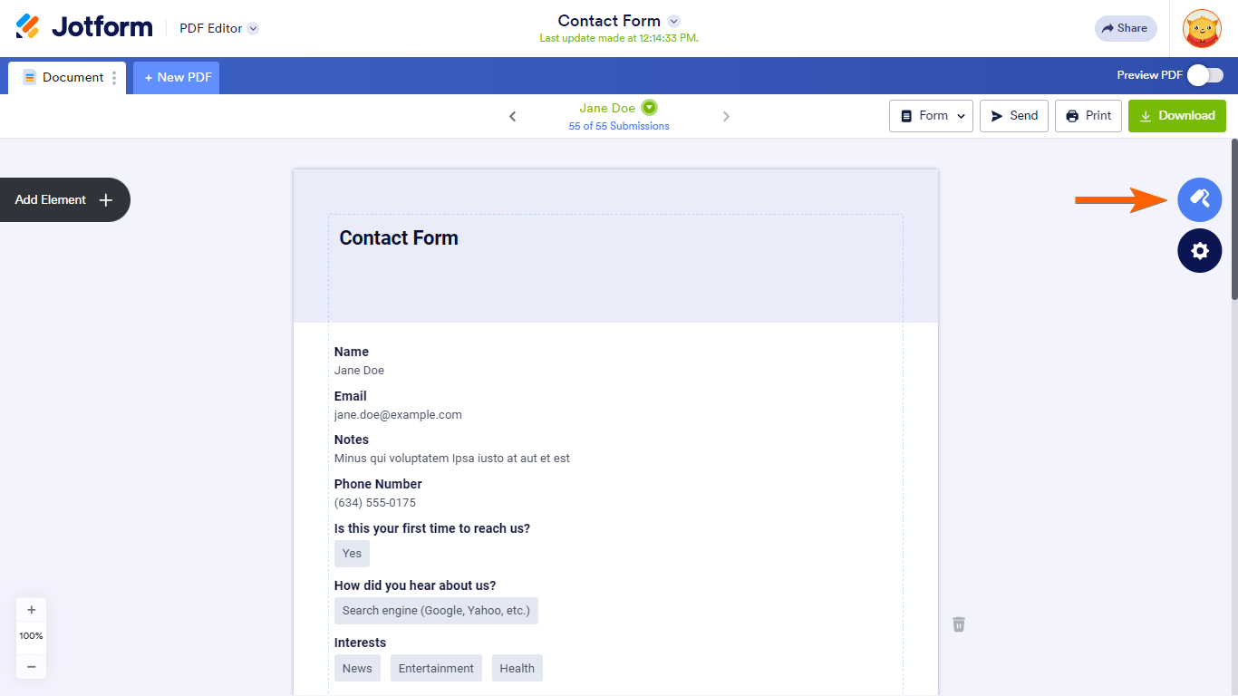 Pasos para ver opciones de personalización en el Editor PDF de Jotform