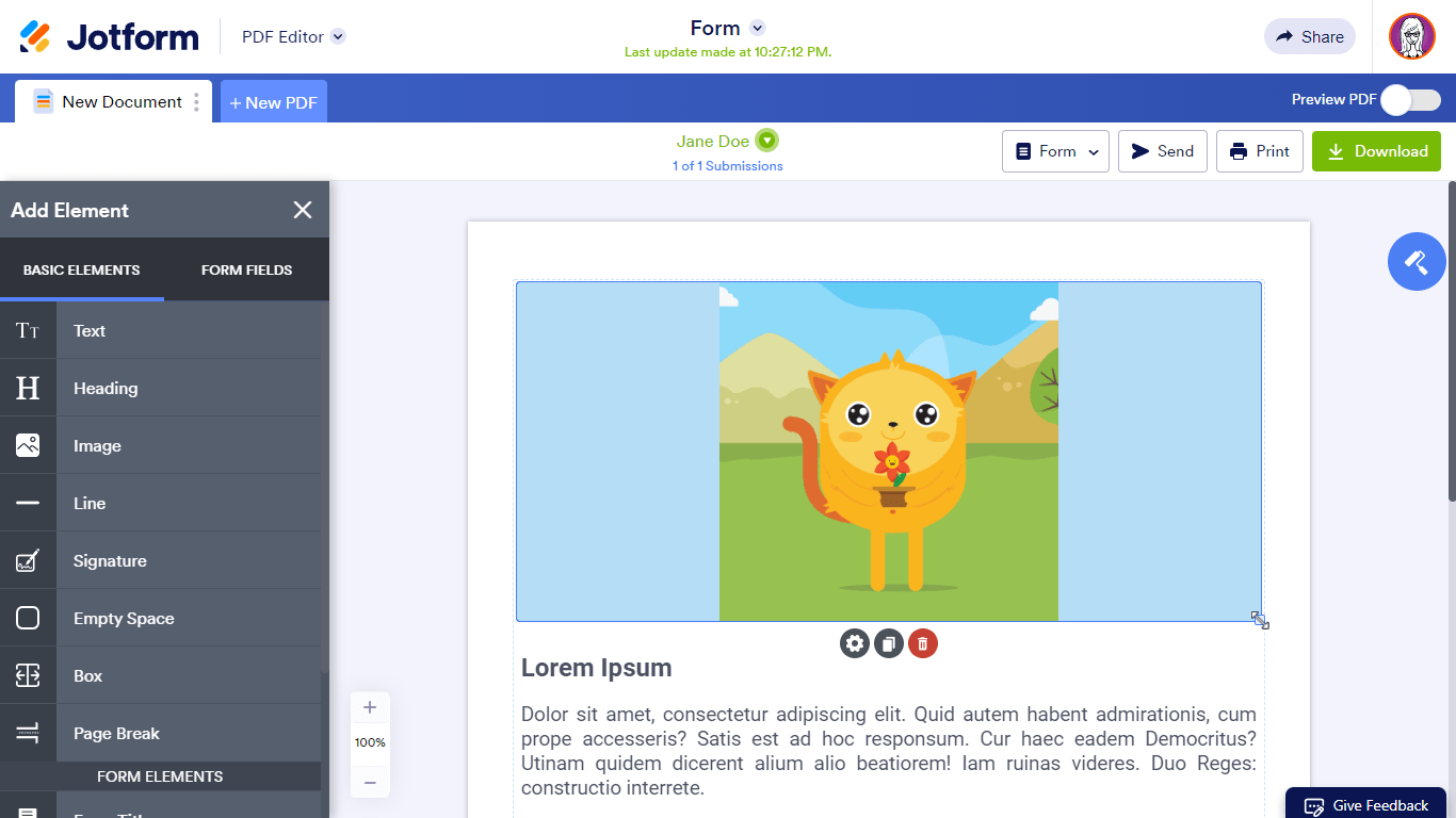 A resized image in Jotform PDF Editor