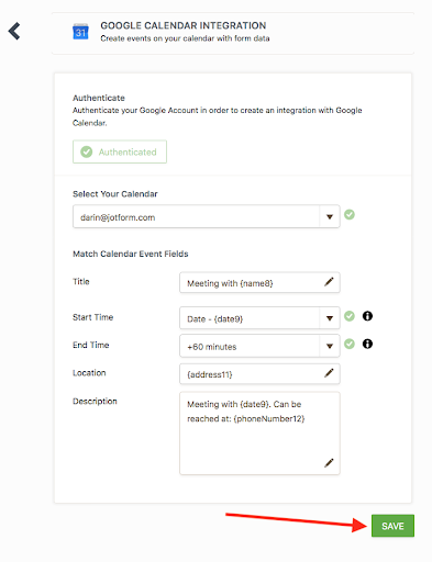 configure google calendar integration