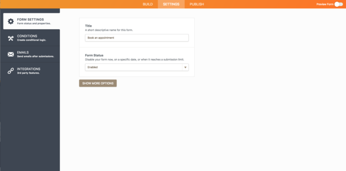 form builder settings
