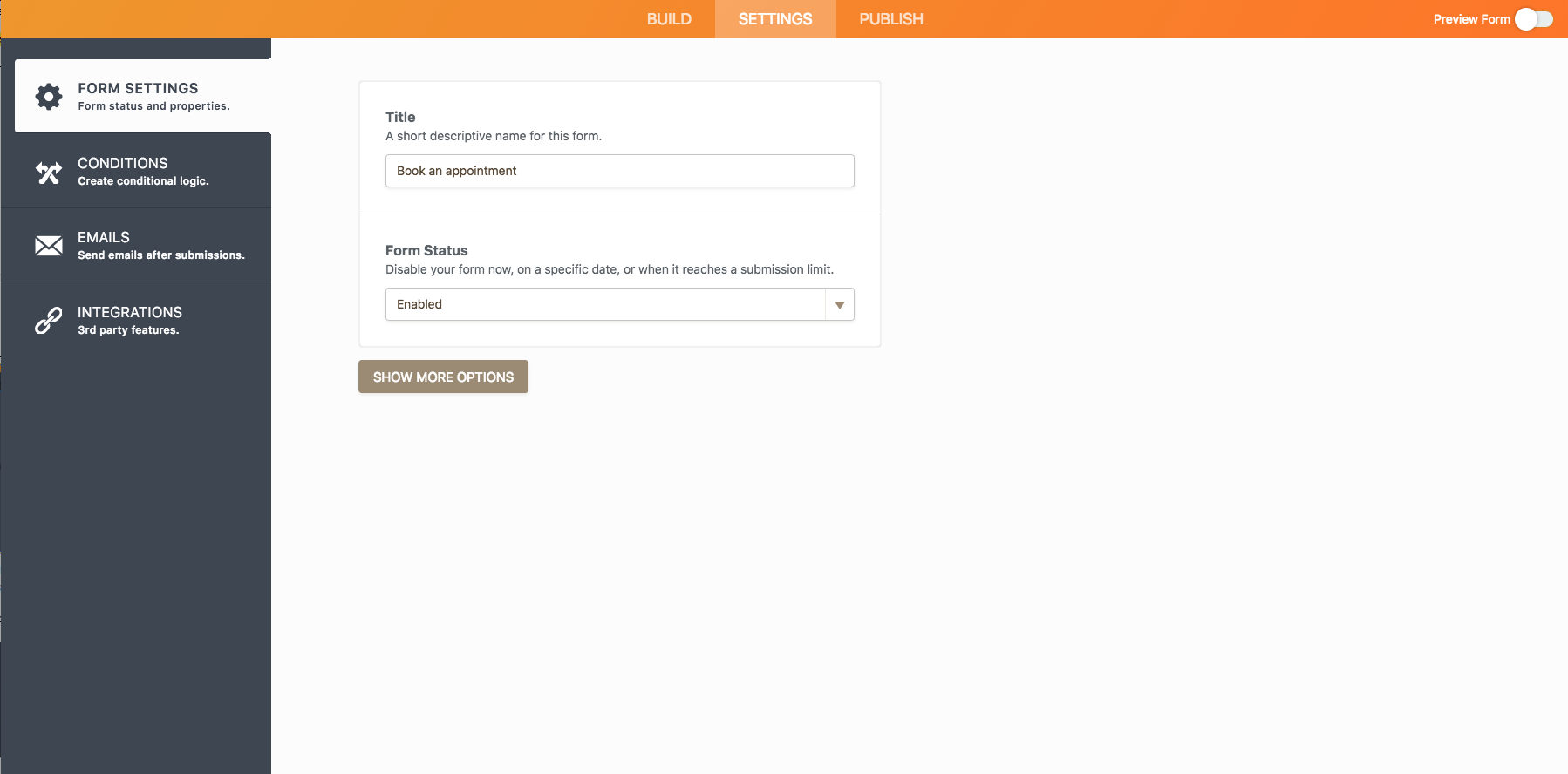 form builder settings