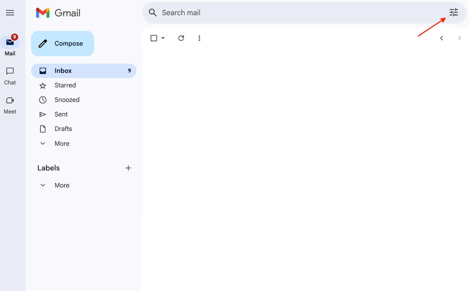 Gmail Search Box Settings Button