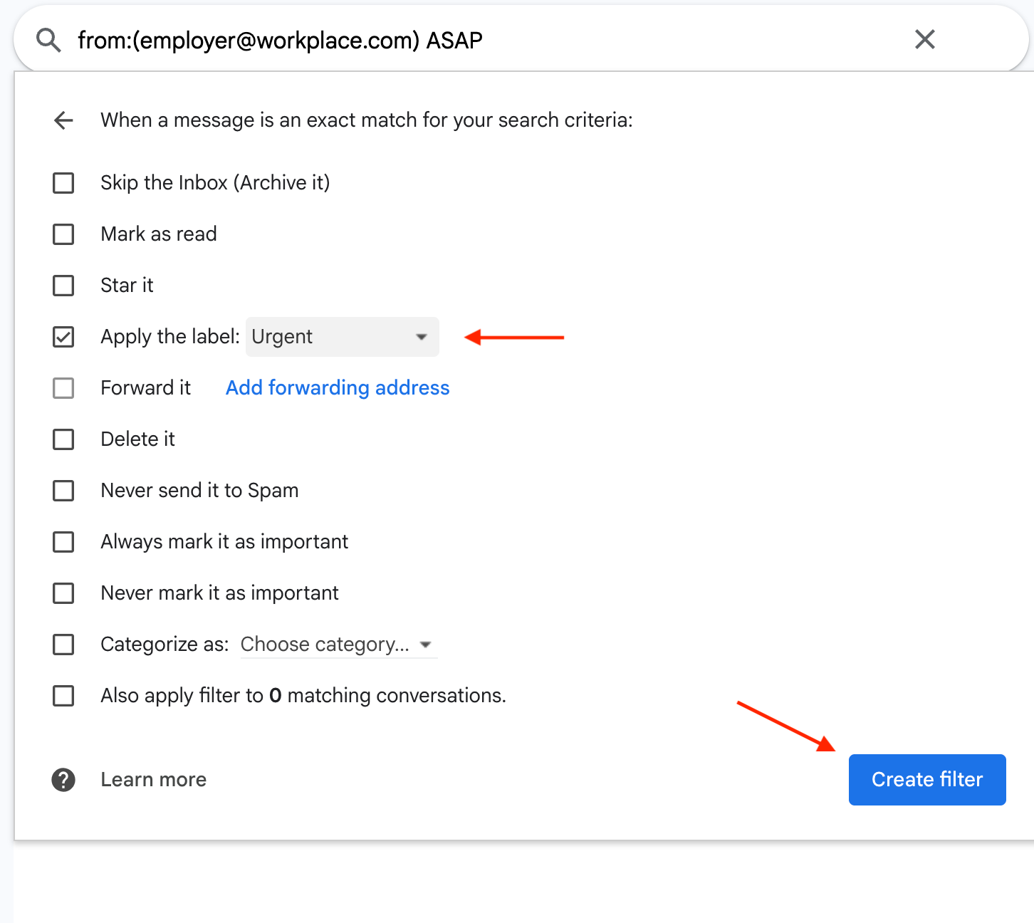 Gmail Search Box Settings Apply Label Checkbox