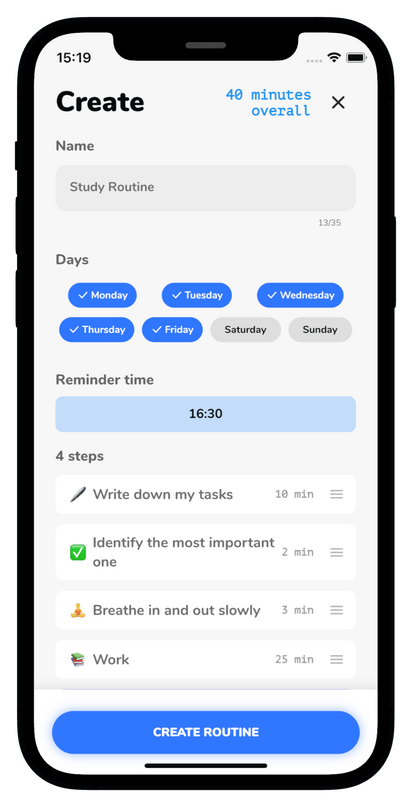 User Interface of RoutineFlow