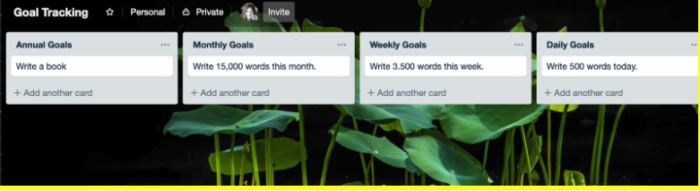 Personal and professional goals in Trello