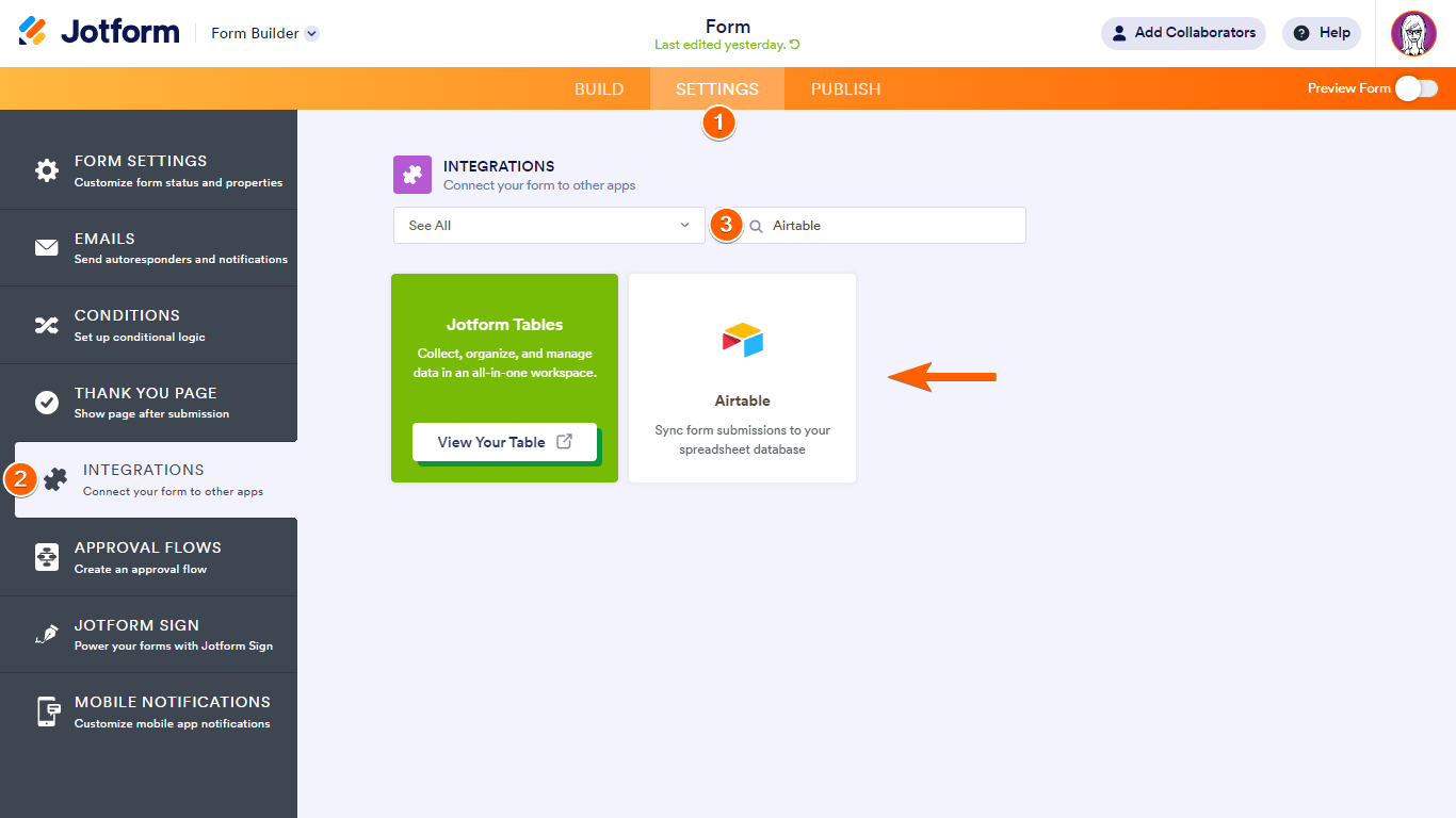 Pasos para añadir una integración de Airtable en el Generador de Formularios de Jotform