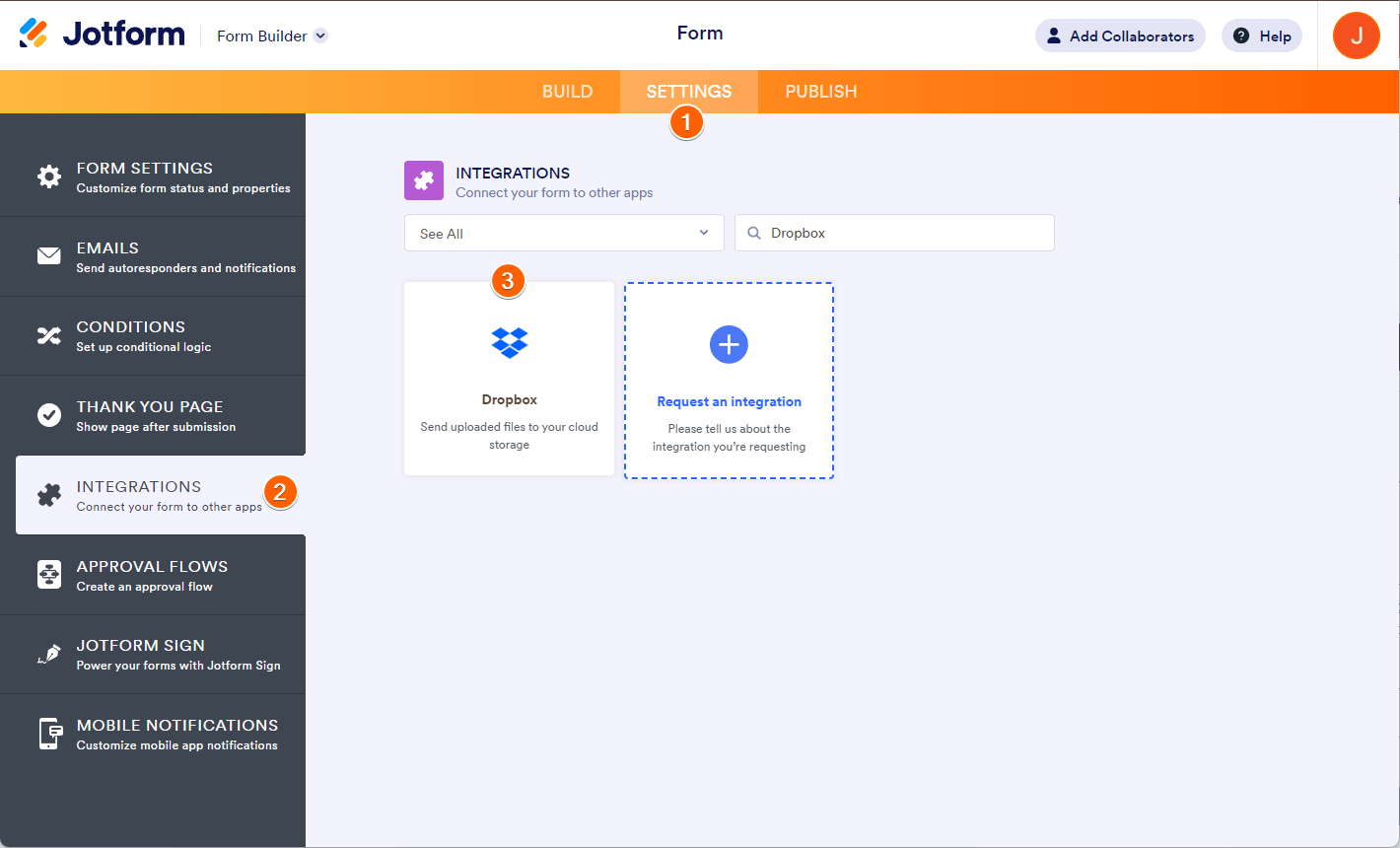 Integración de Dropbox en el Creador de Formularios de Jotform