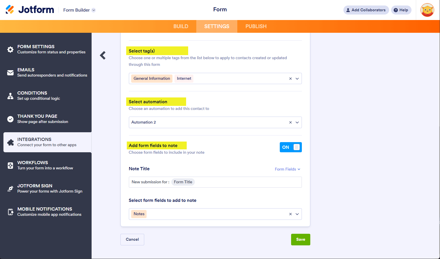 Otras opciones al crear contacto en la integración de ActiveCampaign