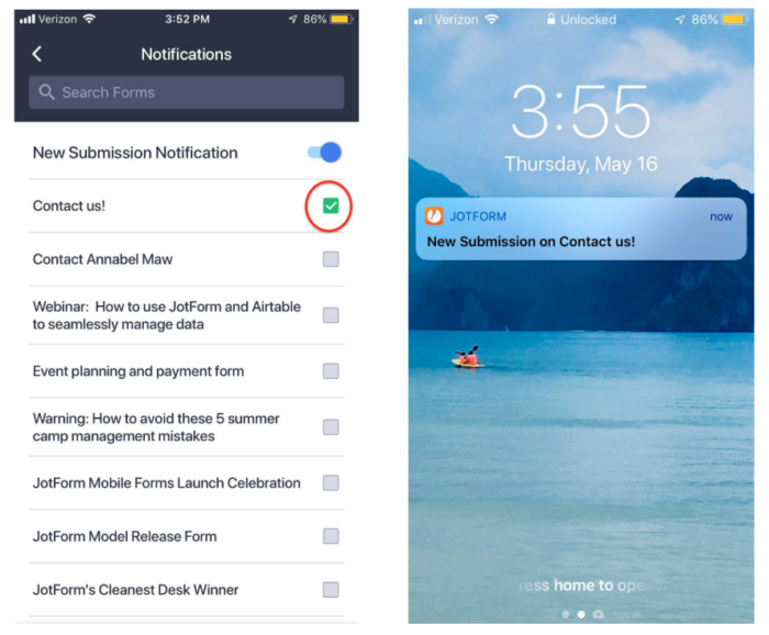 customize form notifications