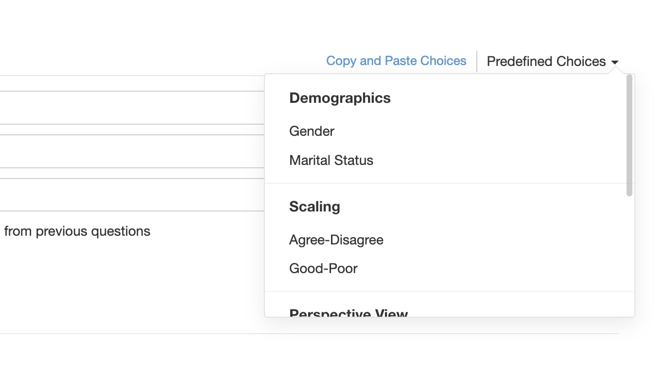 A screenshot of a form creation interface showing a dropdown menu with predefined choices