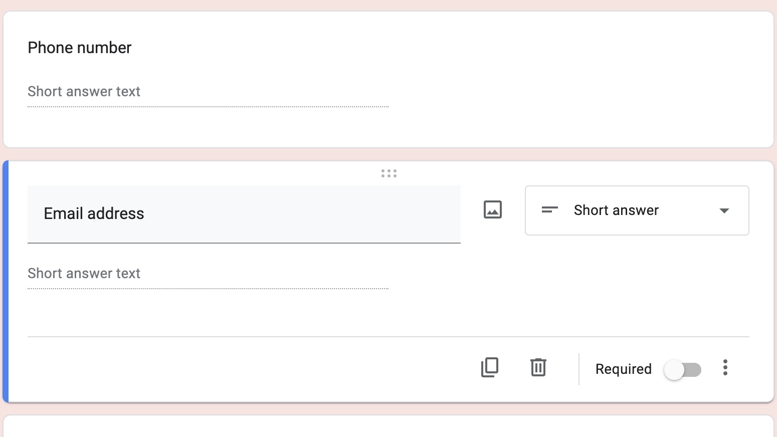 user intrerface of question types in google forms