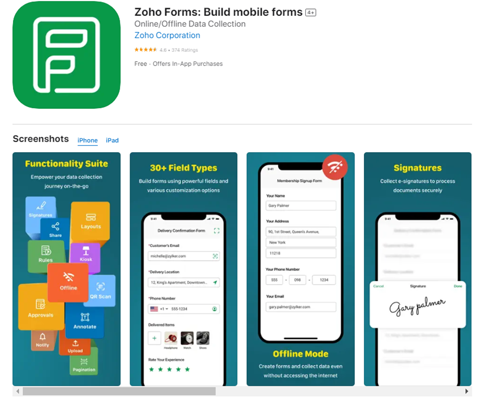 screenshot of zoho forms in app store